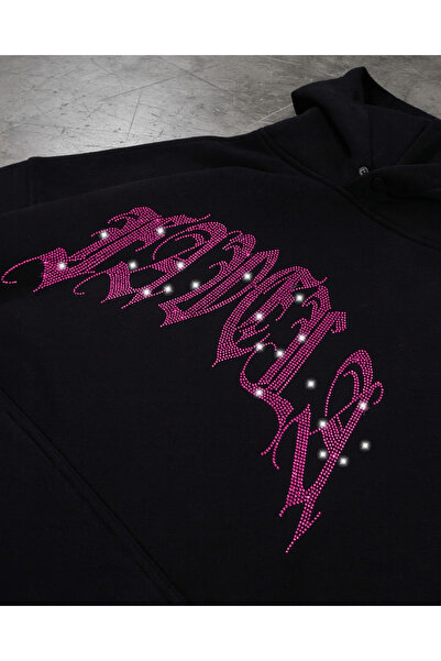 Gofeel Favela Parıltılı Taş Baskılı Unisex Oversize Hoodie