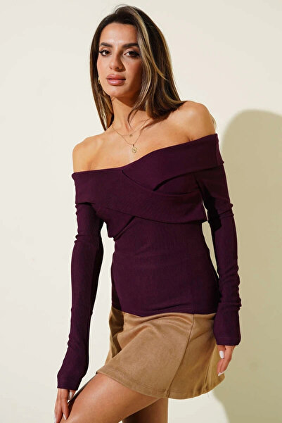 hibiscus Madonna cross neck blouse plum t4331