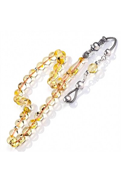 TESBİHCİBABA Pocket Size Fossil Marquise Cut Drop Amber Prayer Beads