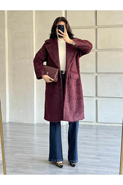 Coral Şal Yaka Kısa Kürk Kaban 70036 Bordo