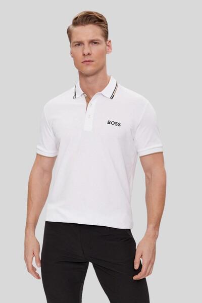 BOSS Erkek Regular Fit Düğmeli Polo Yaka T-Shirt Beyaz