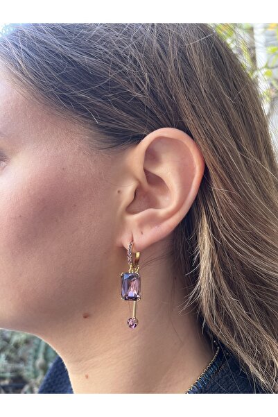 TUĞÇE TURAP 14K Çelik Mor Taşlı 2’li Küpe Seti – Mavi, Yeşil, Mor Renk Seçenekli