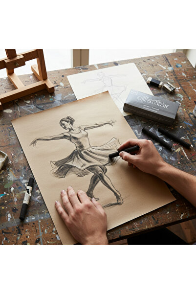 Art Tone Sıkıştırılmış Kömür Füzen Çubuk Yuvarlak 12x130mm 10lu Paket