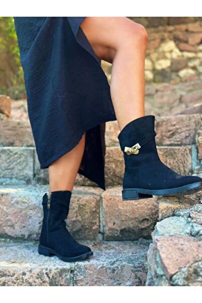 C Bulut Collection Floria Siyah Süet Toka Detaylı Kadın Bot