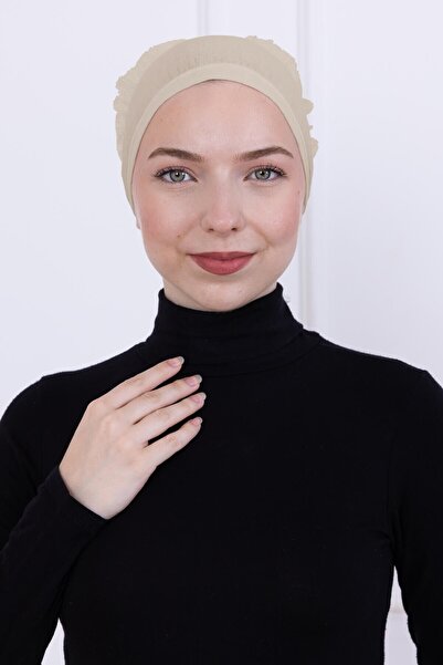 Loggia Βαμβακερό εσώρουχο με βολάν με ραφή στο μπροστινό μέρος - Γυναικείο ισλαμικό εσώρουχο με κορδόνια-Κρέμα