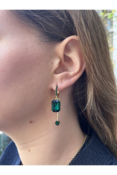 TUĞÇE TURAP 14K Çelik Yeşil Taşlı 2’li Küpe Seti – Mavi, Yeşil, Mor Renk Seçenekli