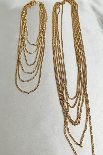 Modex Gold Color Multi-Layered Flashy Modern Chain Necklace (40Cm-95Cm)