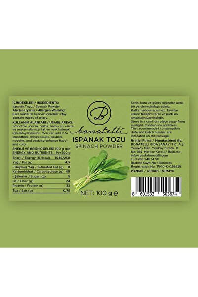 Bonatelli Ispanak Tozu 100 G