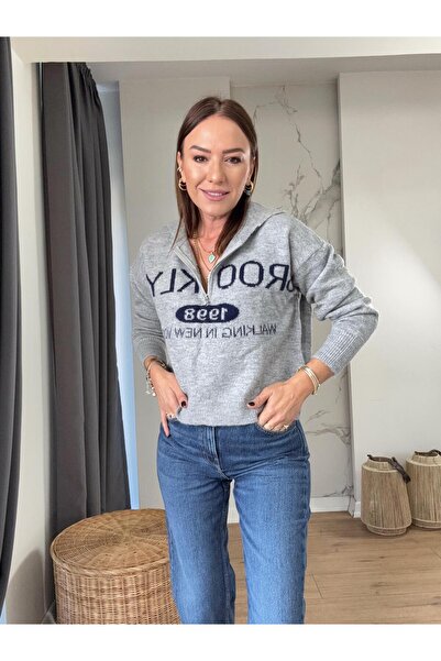 X-Young Wide Neck Zippered Knitwear Gray