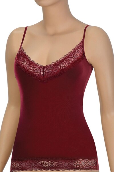 Öts Γυναικείο μπλουζάκι με λαιμόκοψη σε σχήμα V με δαντέλα (96% βαμβάκι - 4% ελαστάνη)