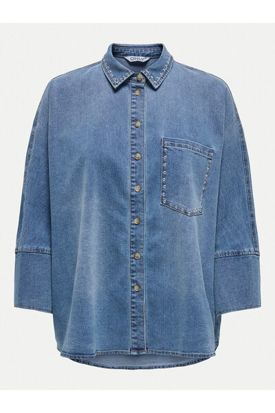 ONLY Γυναικείο τζιν πουκάμισο μπλε ΜΟΝΟ-15338585 ΜΕΣΑΙΟ ΜΠΛΕ ΤΖΙΝ