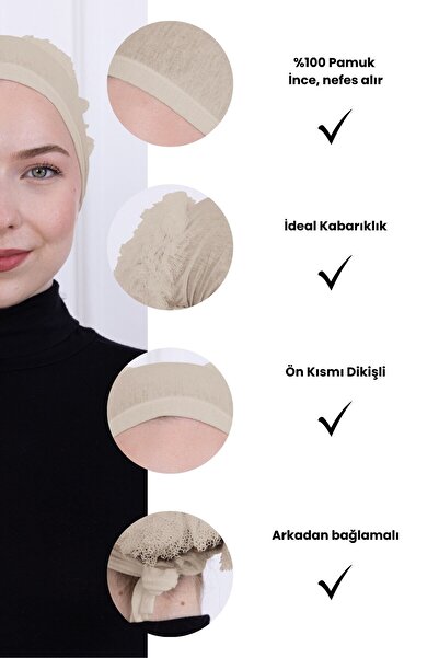 Loggia Βαμβακερό εσώρουχο με βολάν με ραφή στο μπροστινό μέρος - Γυναικείο ισλαμικό εσώρουχο με κορδόνια-Κρέμα