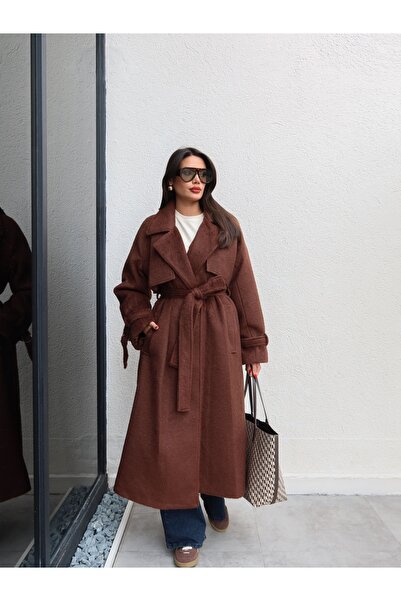 ESRAHELVACI Μάλλινο παλτό με διπλό μανίκι με ζώνη