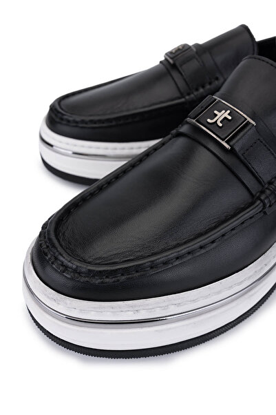 Tamer Tanca Men's Genuine Leather Black Leather Loafer Shoes