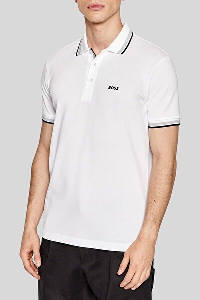 BOSS Erkek Regular Fit Kısa Kollu Logolu Polo Yaka T-Shirt Beyaz