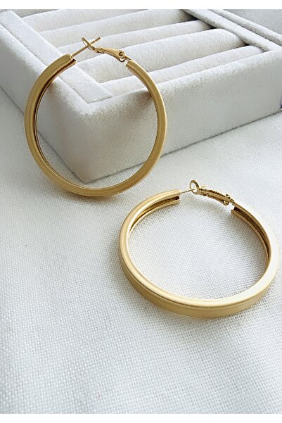 VNS Accessories İthal Mat Rodyum Kaplama Düz Model Gold Halka Küpe (5 cm)