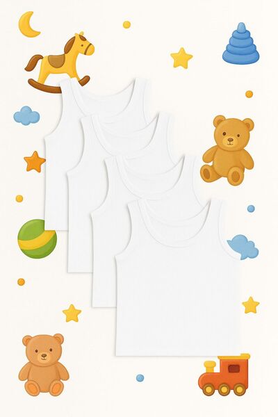 ExLove Pachet de 4 maiouri pentru băieți, culoare uni - bumbac și confortabile