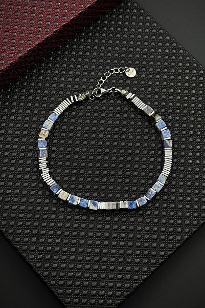 FRNCH 316L Çelik ve Sodalit Doğal Taşlı Mavi Renk Erkek Bileklik FRJ12667-3667-M