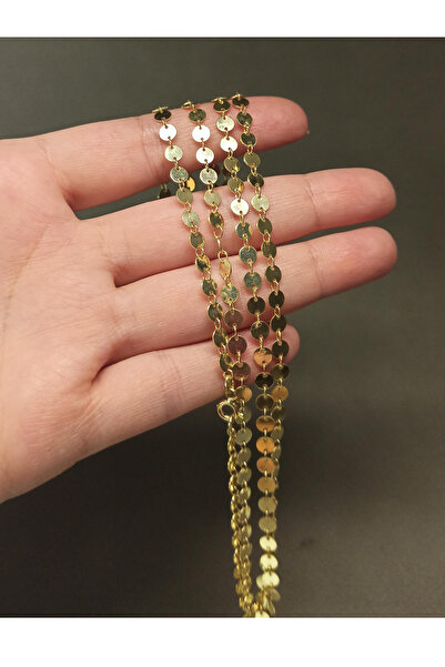 TREND Yuvarlak Pullu Gümüş Zincir Kolye, 90 cm Aynalı Zincir, Uzun Kadın Zincir Kolye