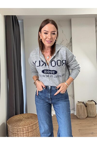 X-Young Wide Neck Zippered Knitwear Gray