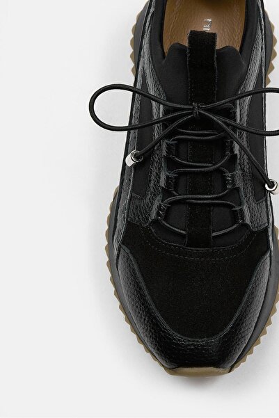 NILUFARR Sidney Siyah Hakiki Deri Yılan Desenli Kadın Sneaker