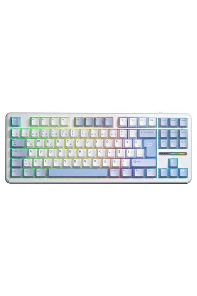 Aula F87 PRO Mekanik RGB TKL GrayWood V4 Switch Kablosuz Makrolu Hot Swap Türkçe Q Klavye Buz Mavisi
