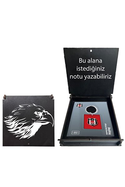 Beşiktaş Lisanslı Kırmızı Logolu Çift Taraflı Çubuklu Anahtarlık Kartal Ahşap...