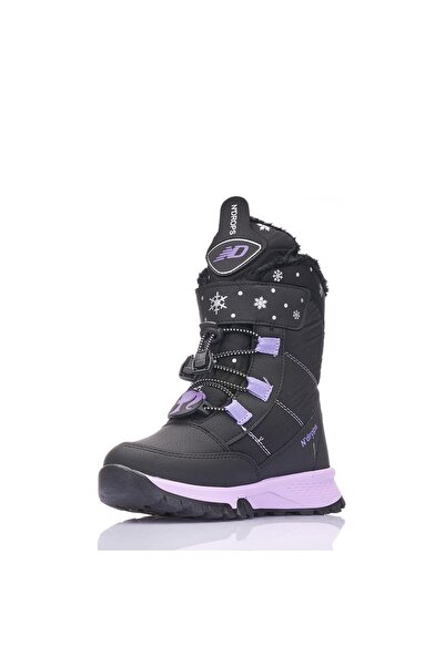 Tuğba Ortopedi 2115 Girl's Black/Lilac Fur Lined Snow Boots