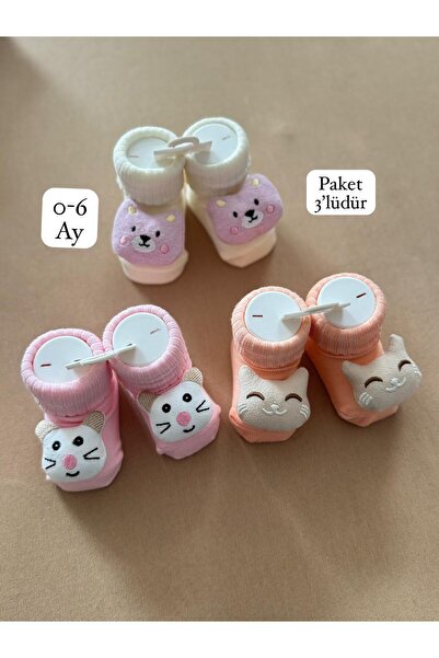 EM&FA TEKSTİL Baby Booties Socks with Accessories 3 Pieces