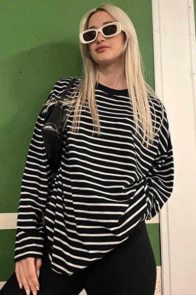 Madmext Siyah Çizgili Sweatshirt MG2572