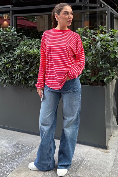 Madmext Red Striped Sweatshirt Mg2572