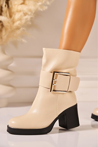 Joana Γυναικεία Μποτάκια Kahlena από Μπεζ Δερμάτινο