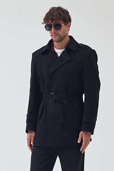 Jaglion Men's Relaxed Fit Windproof Long Black Cashmere Coat