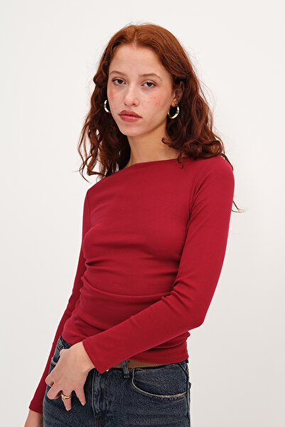 Addax Long Sleeve Blouse with Gathered Sides B18536