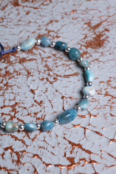 Saff Doğal Taş Apatite & Hematite Macrame Bracelet