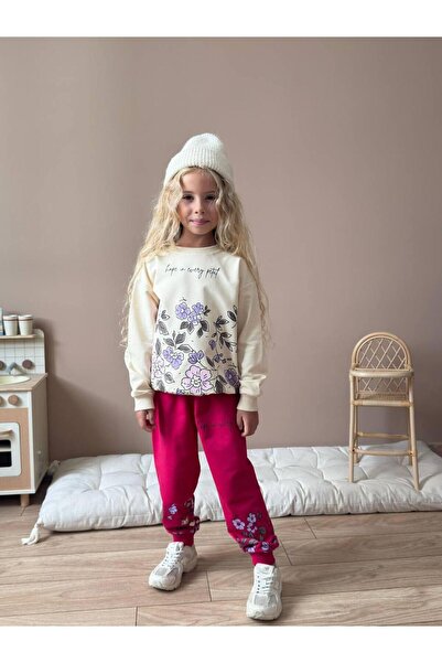 YİGİT BUTİK طقم ملابس للفتيات بأكمام طويلة ونقشة زهور