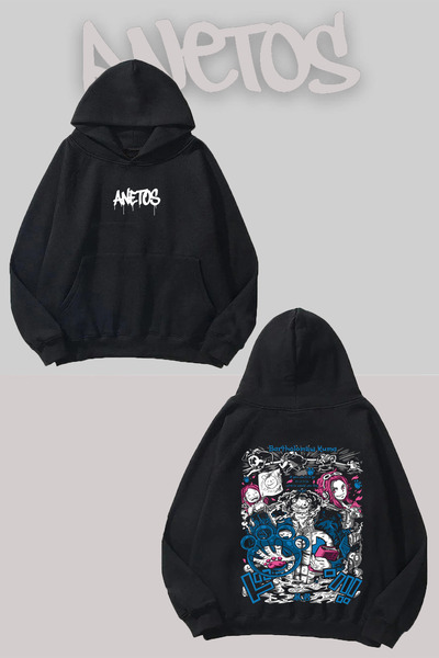 Anetos One Piece Kuma Spate cu imprimeu Negru cu glugă Swea tricou