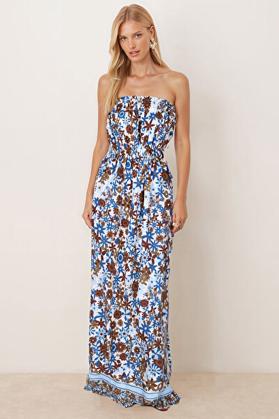 armonika Women's Baby Blue Robe Elastic Strapless Slit Long Dress Arm-25Y001105