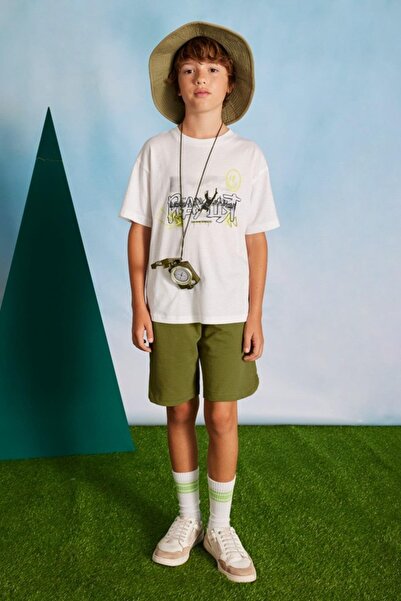 MAYORAL Boy's 8-18 Years Old Patterned Double Shorts Set 6683 White-Green