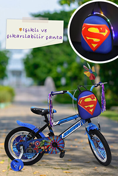 Joymax Süper kahramanlı Erkek Çocuk Bisikleti 16 jant Mavi - Led Işıklı Super...