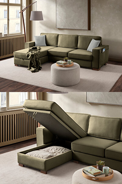 Eymense Corner Köşe Koltuk Takımı Sandıklı Yeşil