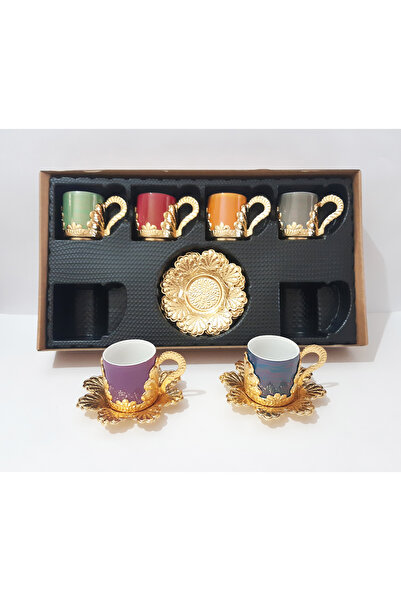 renkli çiçekler Porselen Fincan Takımı Bakır kaplama Altlık Tabaklı Porselen Dökme Kahve Fincanı