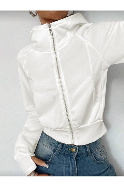 Gofeel Fade Kapüşonlu Fermuarlu Uzun Kol Crop Hırka