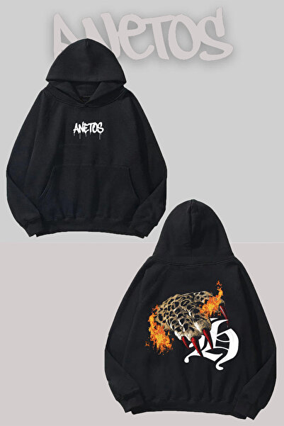 Anetos Cita Pencesi Sırt cu imprimeu Negru cu glugă Swea tricou