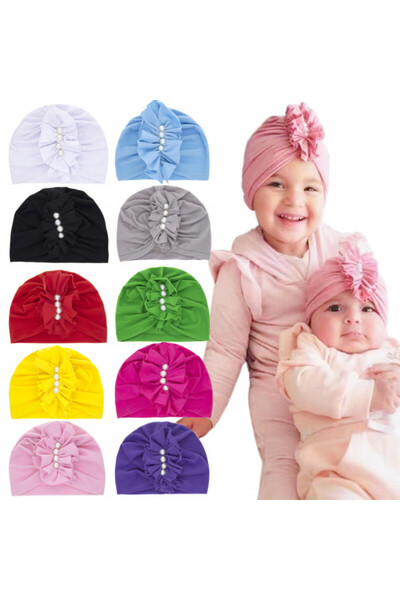 Superbaby Caciulita tip turban cu perlute aplicate in fata