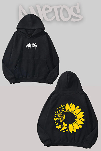 Anetos Aycigegi Spate cu imprimeu Negru cu glugă Swea tricou