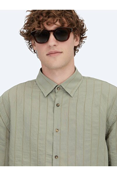 Kip Haki Oversize Fit Dokuma Casual Gömlek