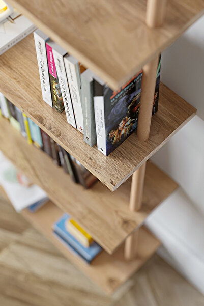 EGEMODÜLER 5 Raflı Duvara Monte Ahşap Kitaplık Dekoratif Kitaplık Duvar Rafı Saksılık