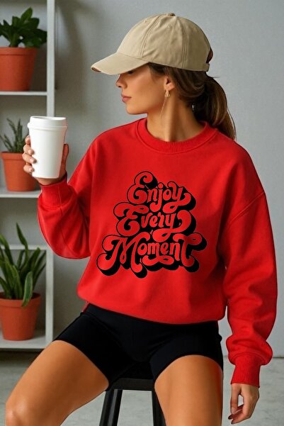 ArtYus Mânecă lungă unisex Enjoy Every Moment Transfer cu imprimeu guler rotu...