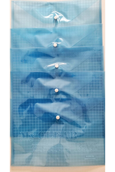 Modellino 5-Piece Thick Pvc Snap File A4 33X23Cm Transparent Snap Envelope File - Blue Color